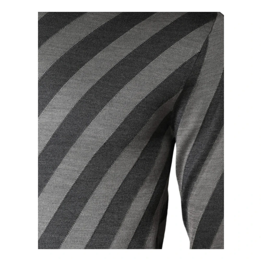 Dolce & Gabbana Gestreepte Zijden Pullover Trui Grijs Gray Heren