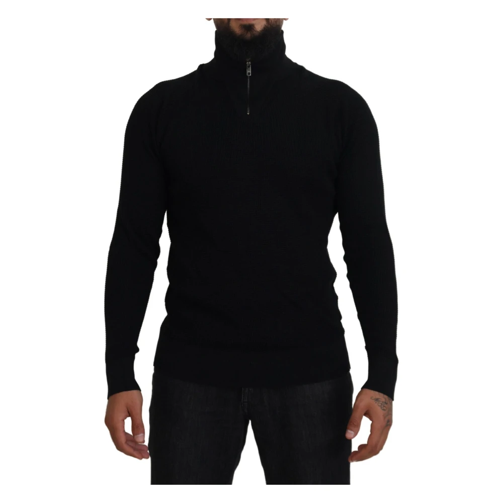 Dolce & Gabbana Luxe Zwarte Zijdeblend Trui Black Heren