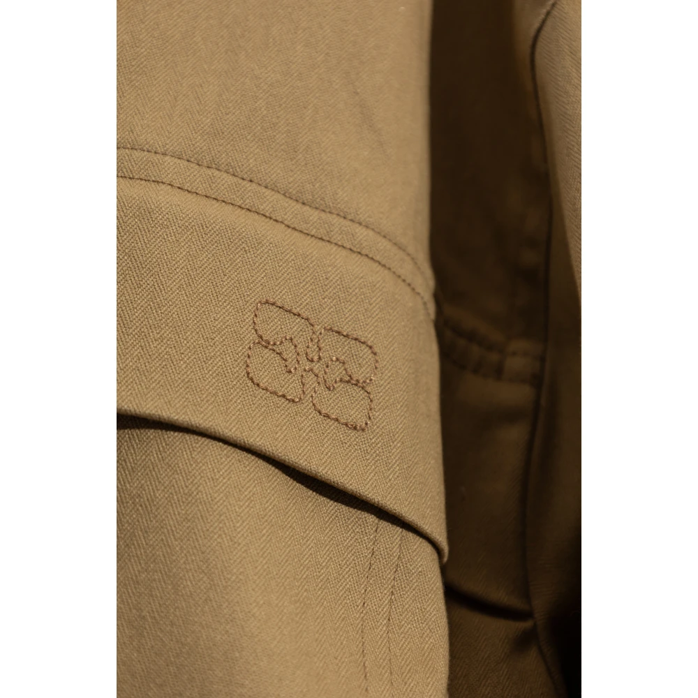 Ganni Katoenen jas met logo Beige Dames