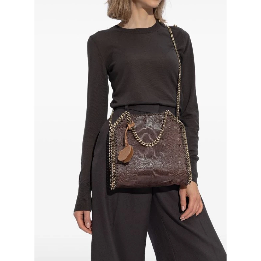 Stella Mccartney Geëmbosseerde Mini Tote Tas met Kettingdetail Brown Dames