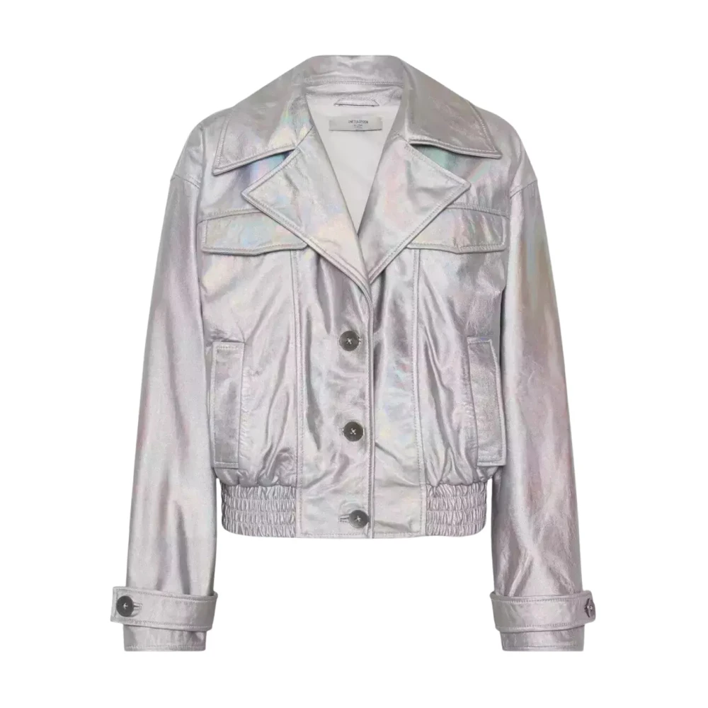 One Teaspoon Zilveren Leren Jas met Metallic Afwerking Gray Dames