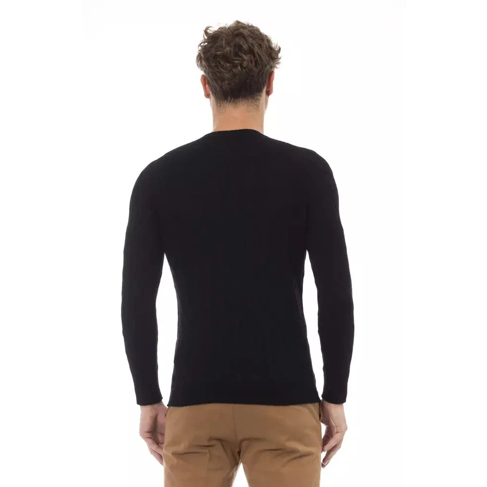 Alpha Studio Elegante Ronde Hals Pullover in Luxe Mix Black Heren