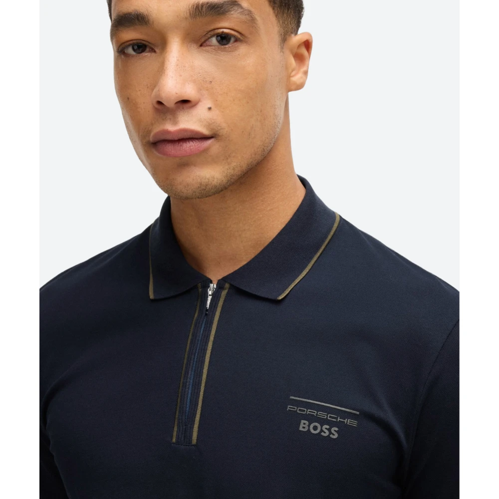 Hugo Boss Stretchkatoen Porsche Polo Shirt Blue Heren