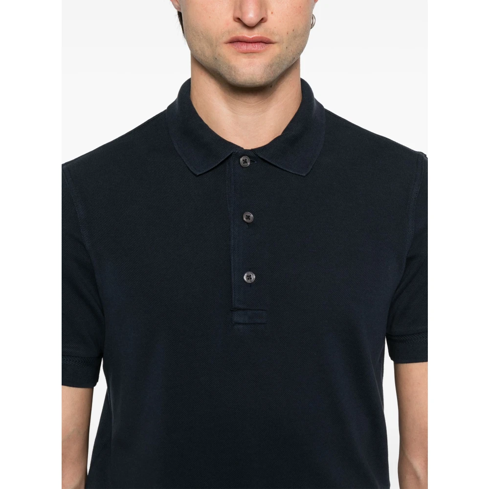 Tom Ford Piquet Polo Shirt met Lyocell en Katoen Blue Heren