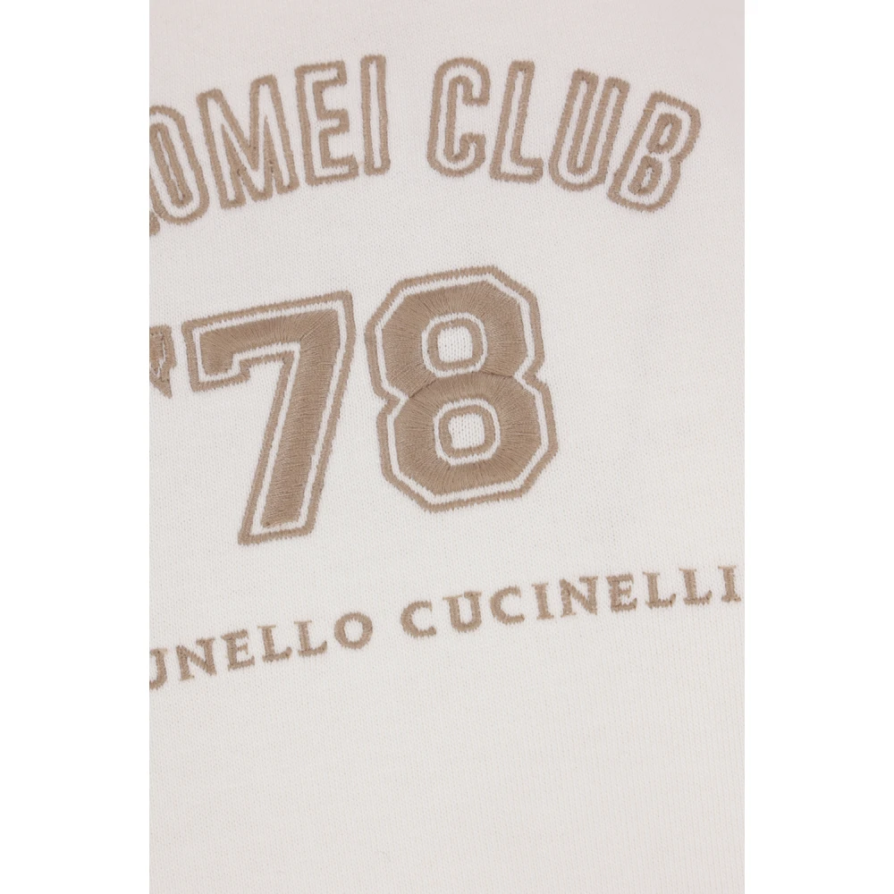BRUNELLO CUCINELLI Ivoor Katoenen Jersey Sweater met Solomei Club '78 Borduurwerk White Dames