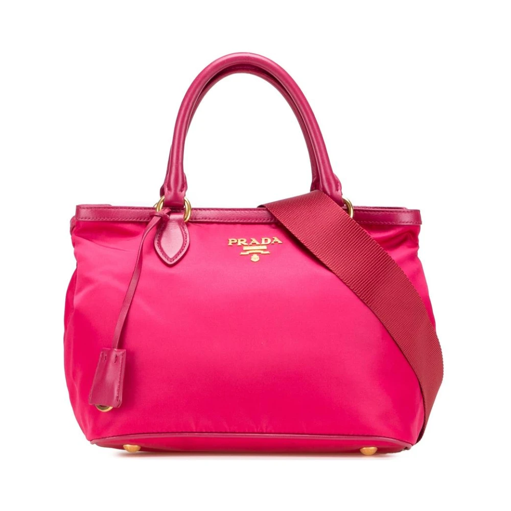 Prada Vintage Rosa Förägande Elegant Toteväska Med Topp Handtag Och Axelrem