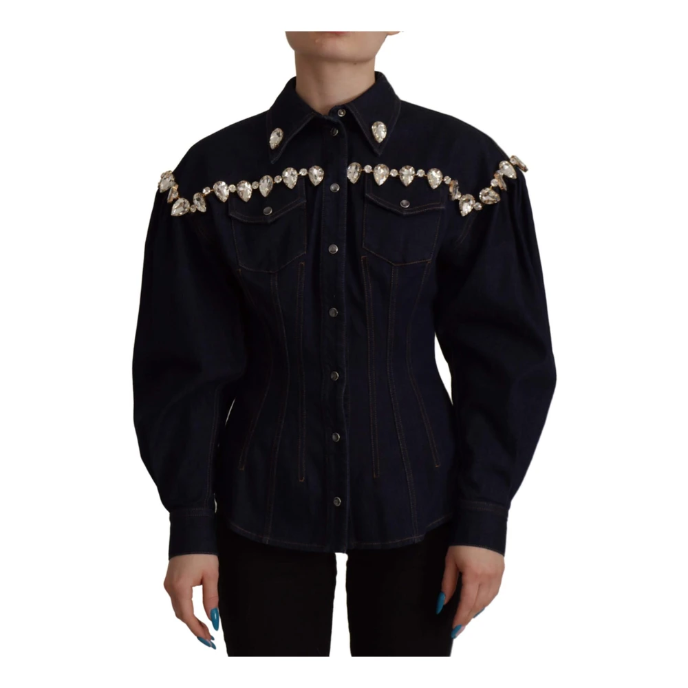 Dolce & Gabbana Women's Blue Denim Jackets,, Crystal Embellished Denim Jacket Large