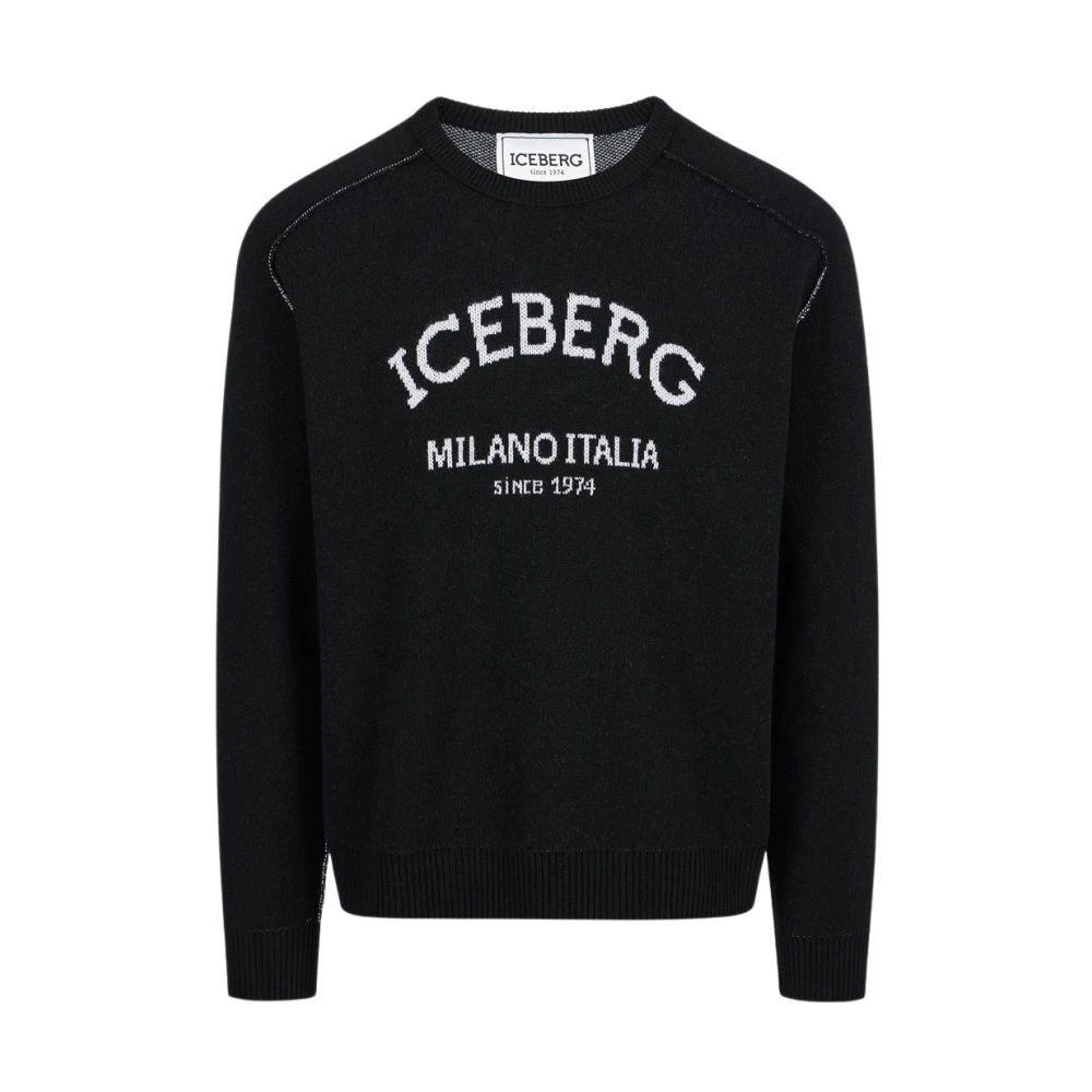 Iceberg Trui met ronde hals en logo Black Heren