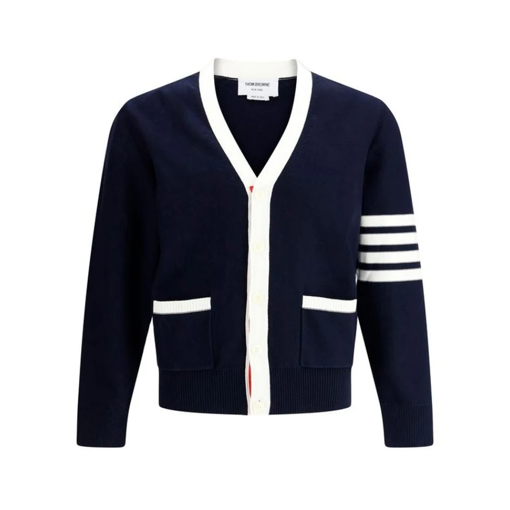 Thom Browne Geribbelde V-Hals Vest Blue Heren