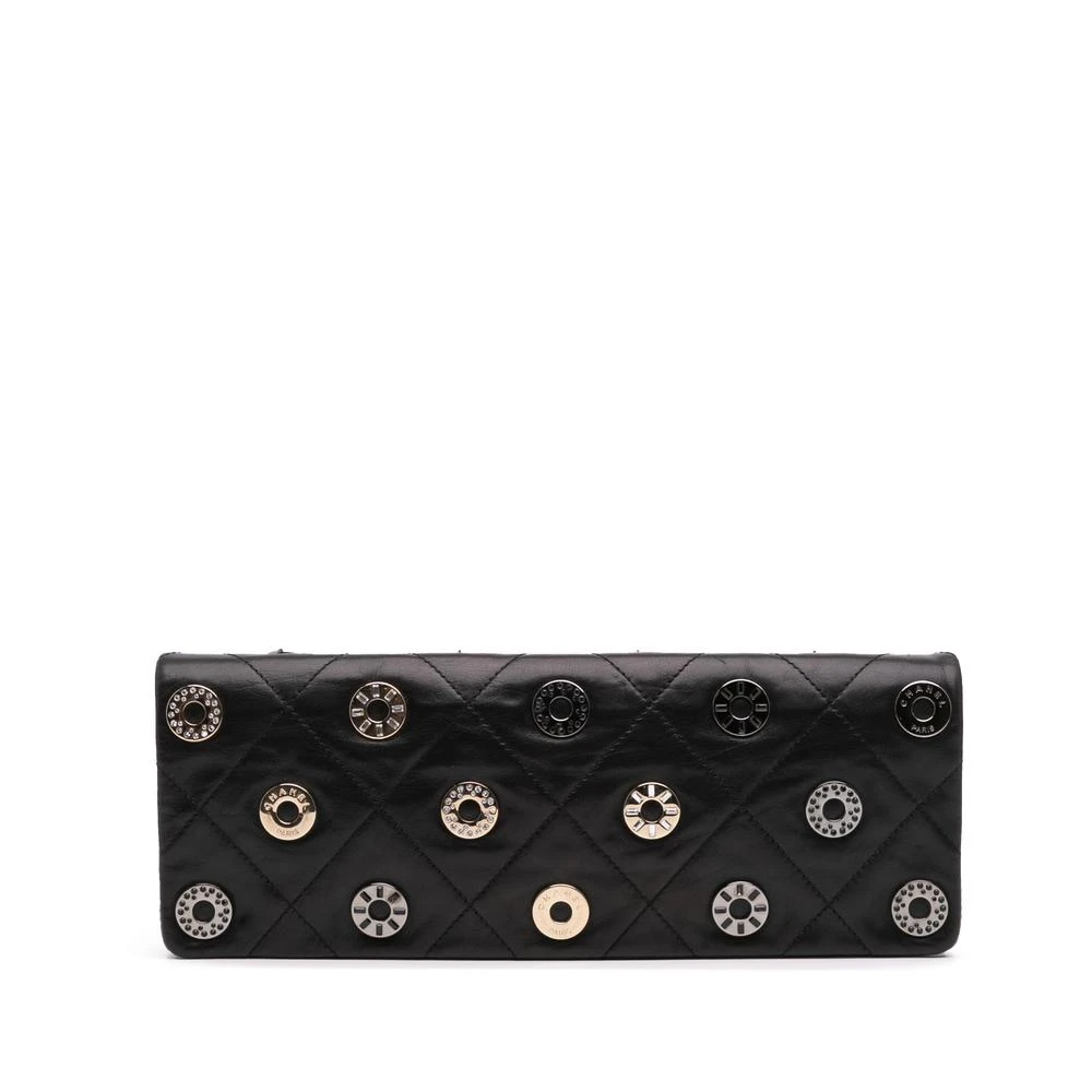 Chanel Vintage Svart Förägt Vadderad Läderclutch Med Metall Accents