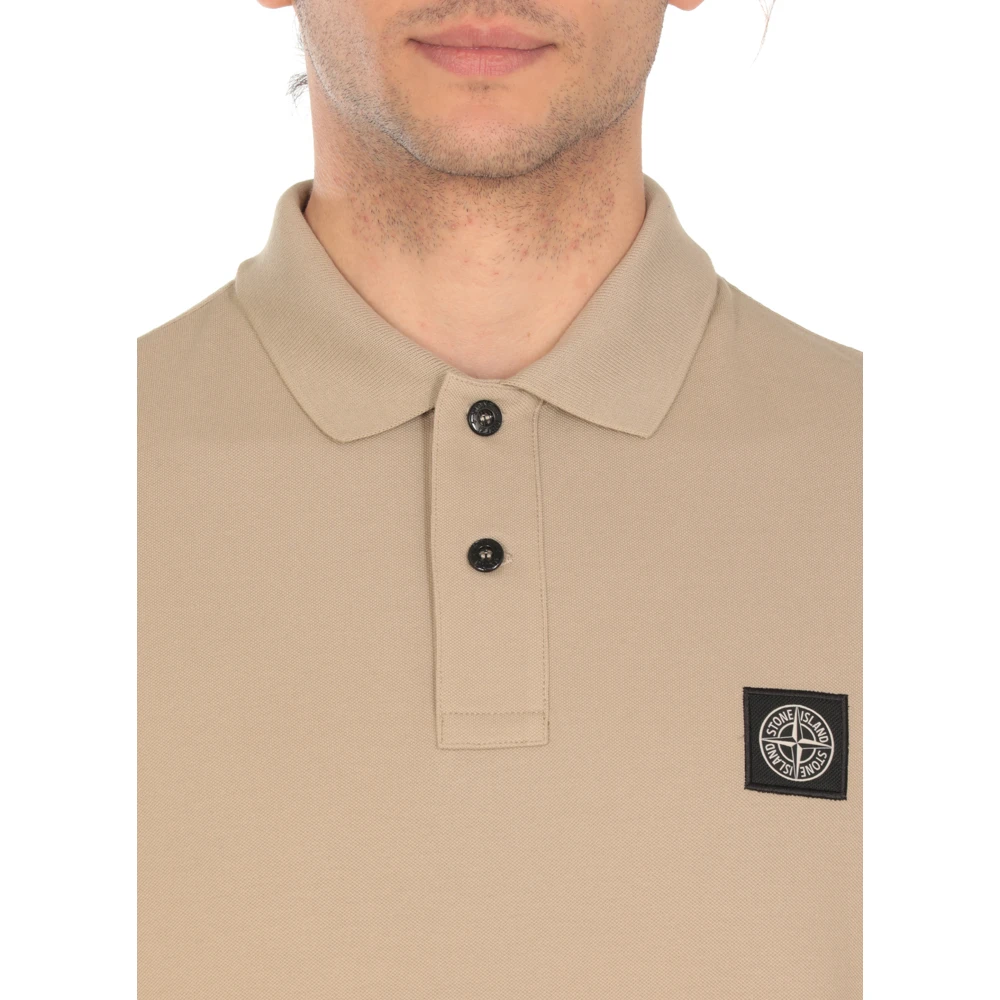 Stone Island Beige Polo Shirt met Logo Patch Beige Heren