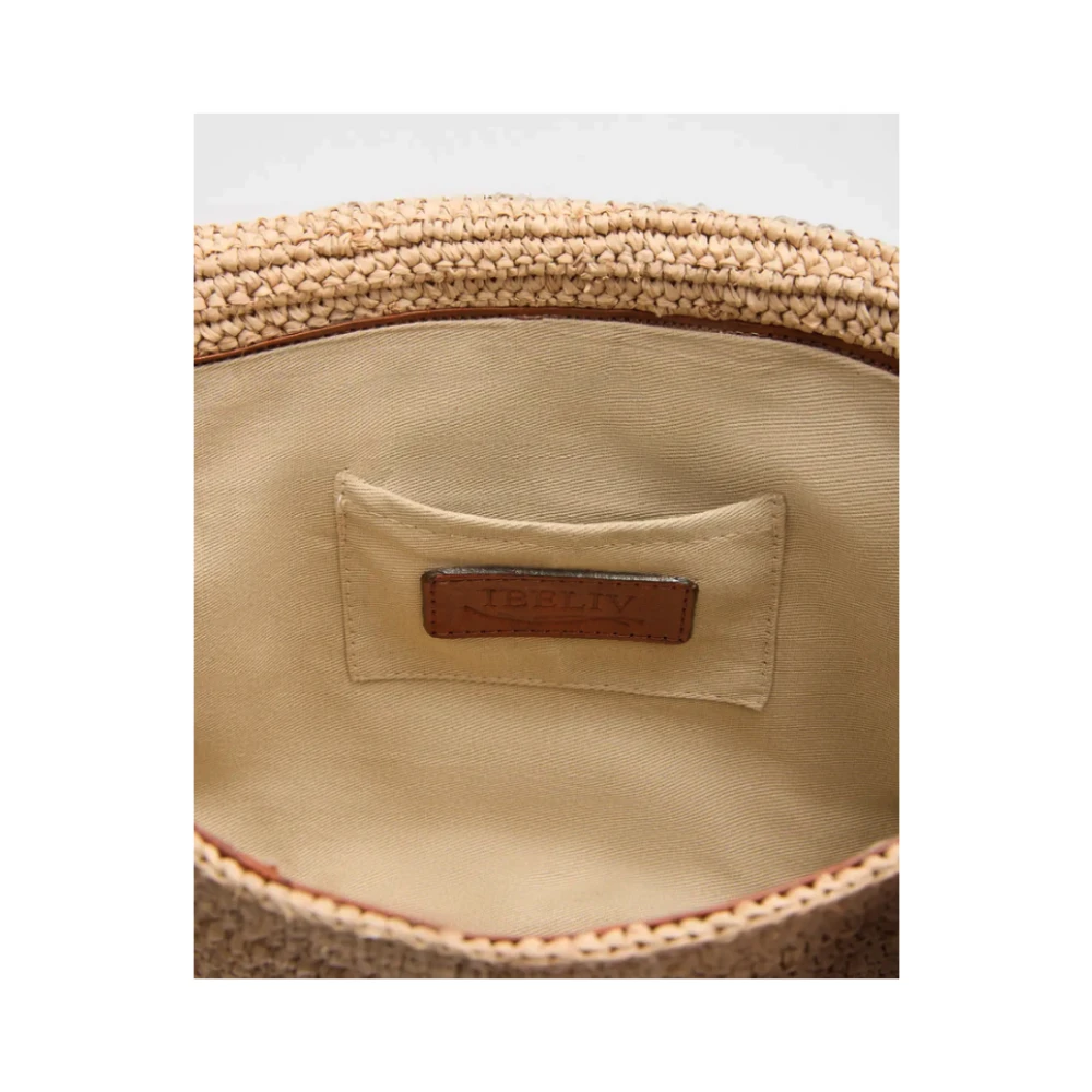 Ibeliv Raphia Rechthoekige Tas met Leren Banden Beige Dames
