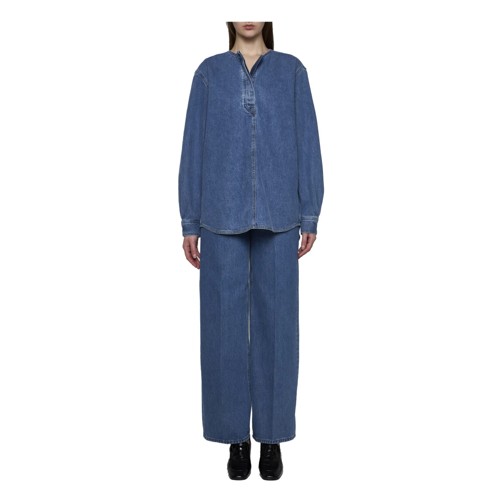 TotêMe Denim Kraagloze Shirt Blue Dames