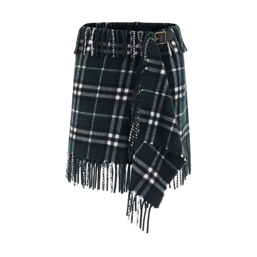 Burberry Women's Green Mini Wool Skirt With Check Pattern - Short Skirts - M - Skirts