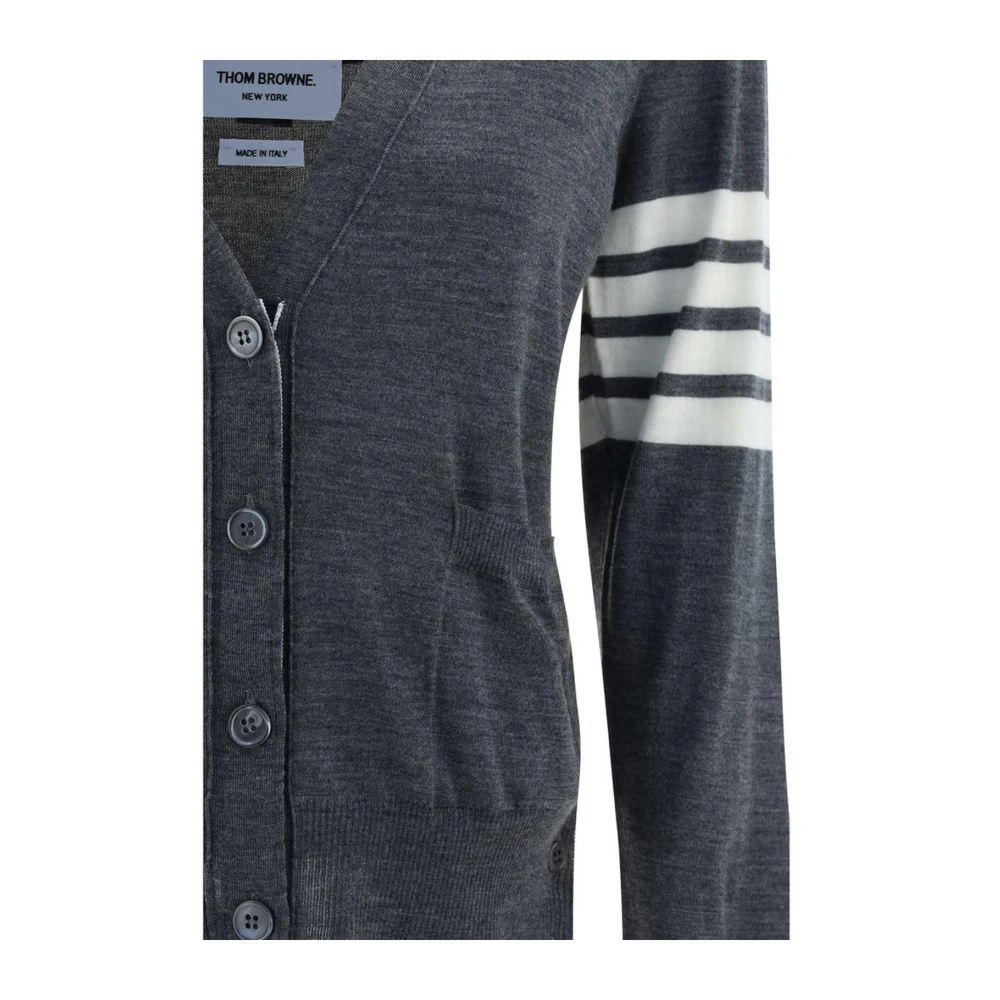 Thom Browne Geribbelde V-hals Wollen Vest met Zakken Gray Dames
