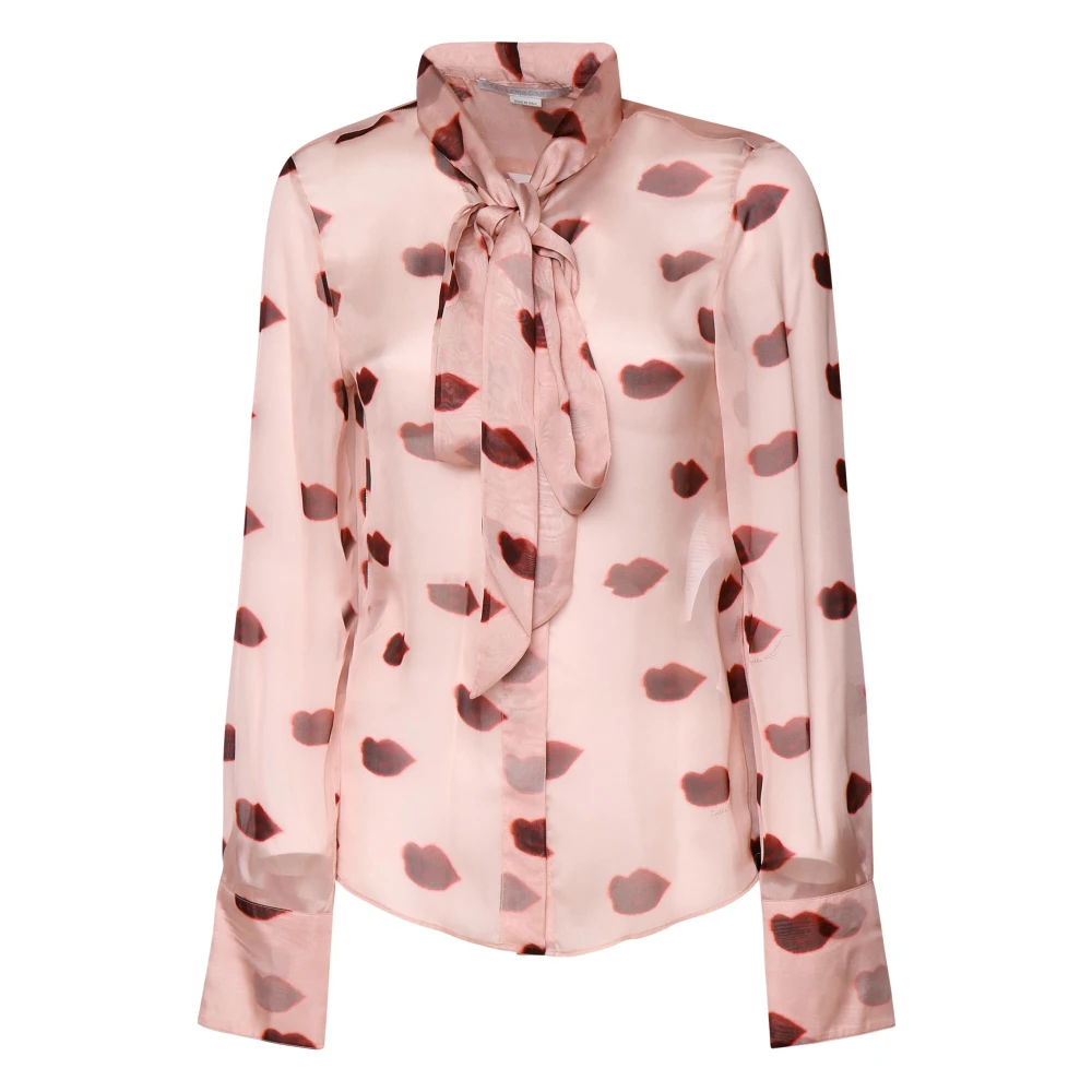 Stella Mccartney Lips Grafische Print Strik-Front Shirt Pink Dames