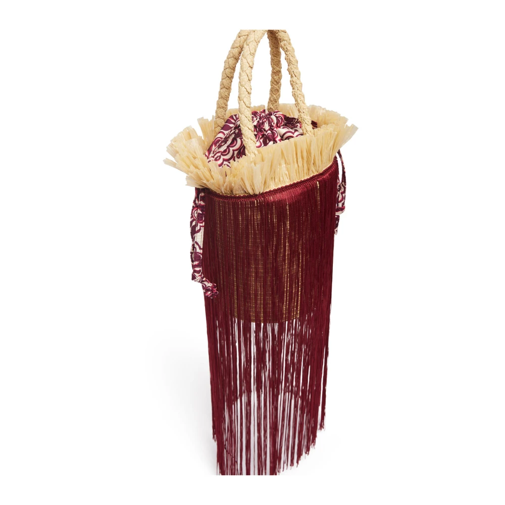 La DoubleJ Raffia Emmer Tas met Franjes Purple Dames