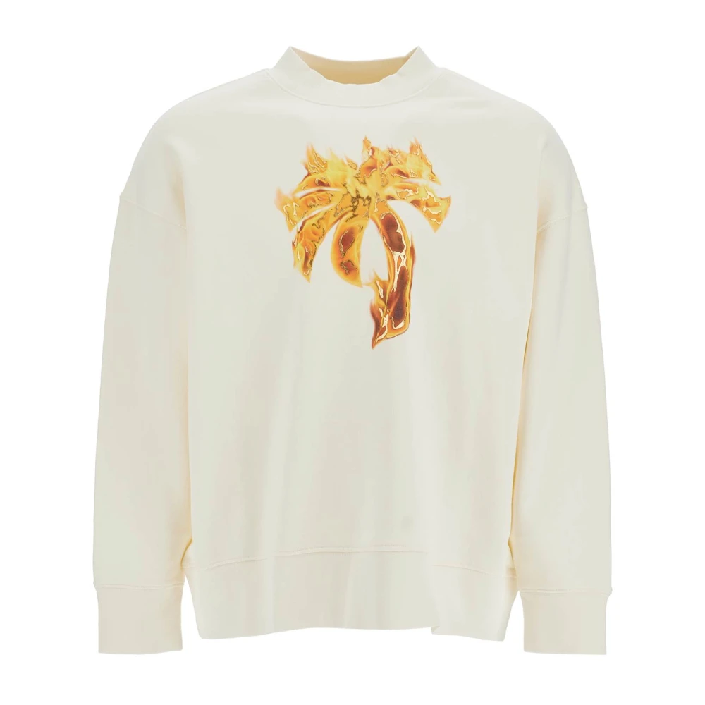 Palm Angels Brandende Palm Oversized Crewneck Sweatshirt White Heren
