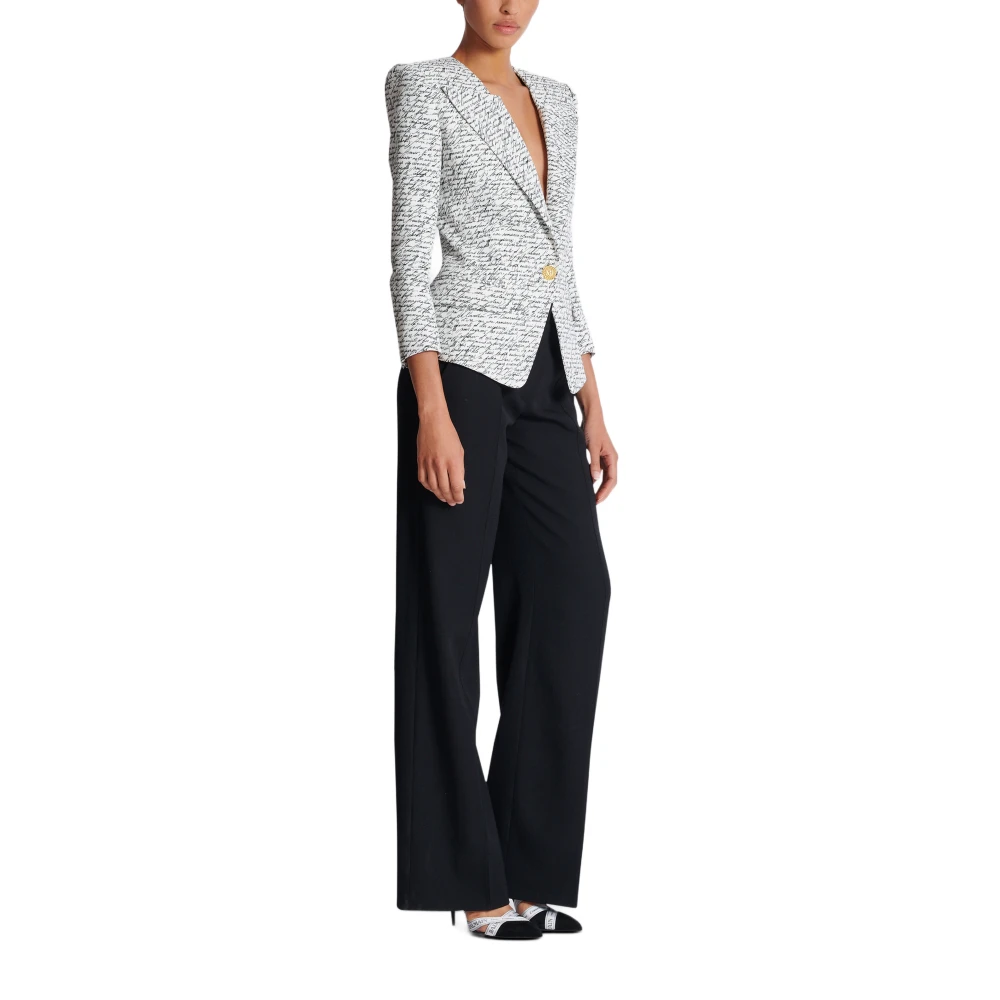 Balmain 1-knoops jas met `Love Letter` print White Dames
