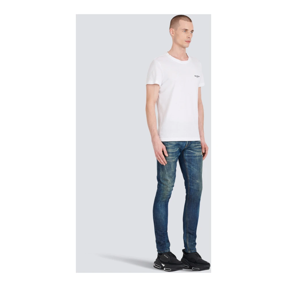 Balmain Casual Flocked Logo T-Shirt White Heren