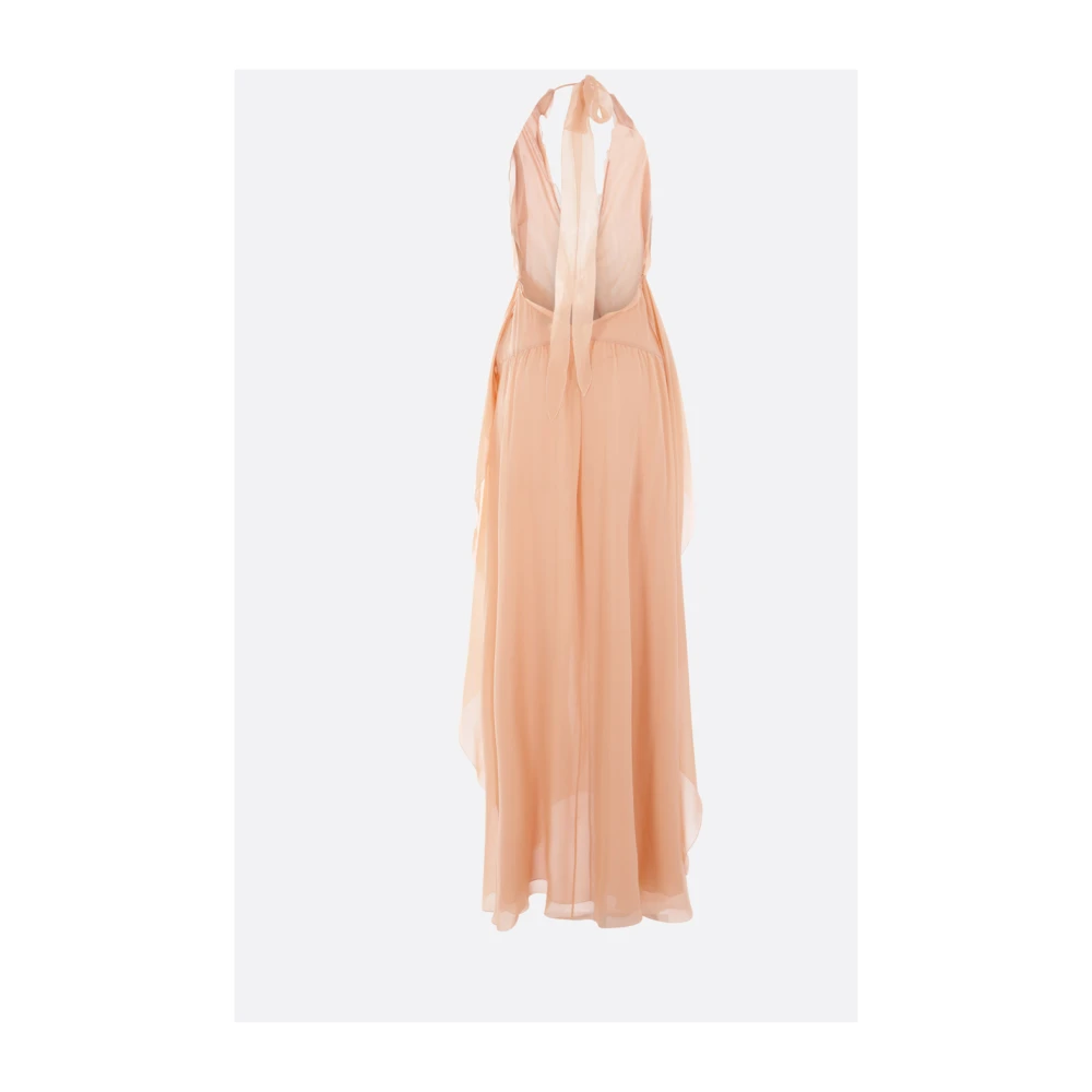 Blumarine Perzik Georgette Lange Jurk met 3D Rozen Pink Dames