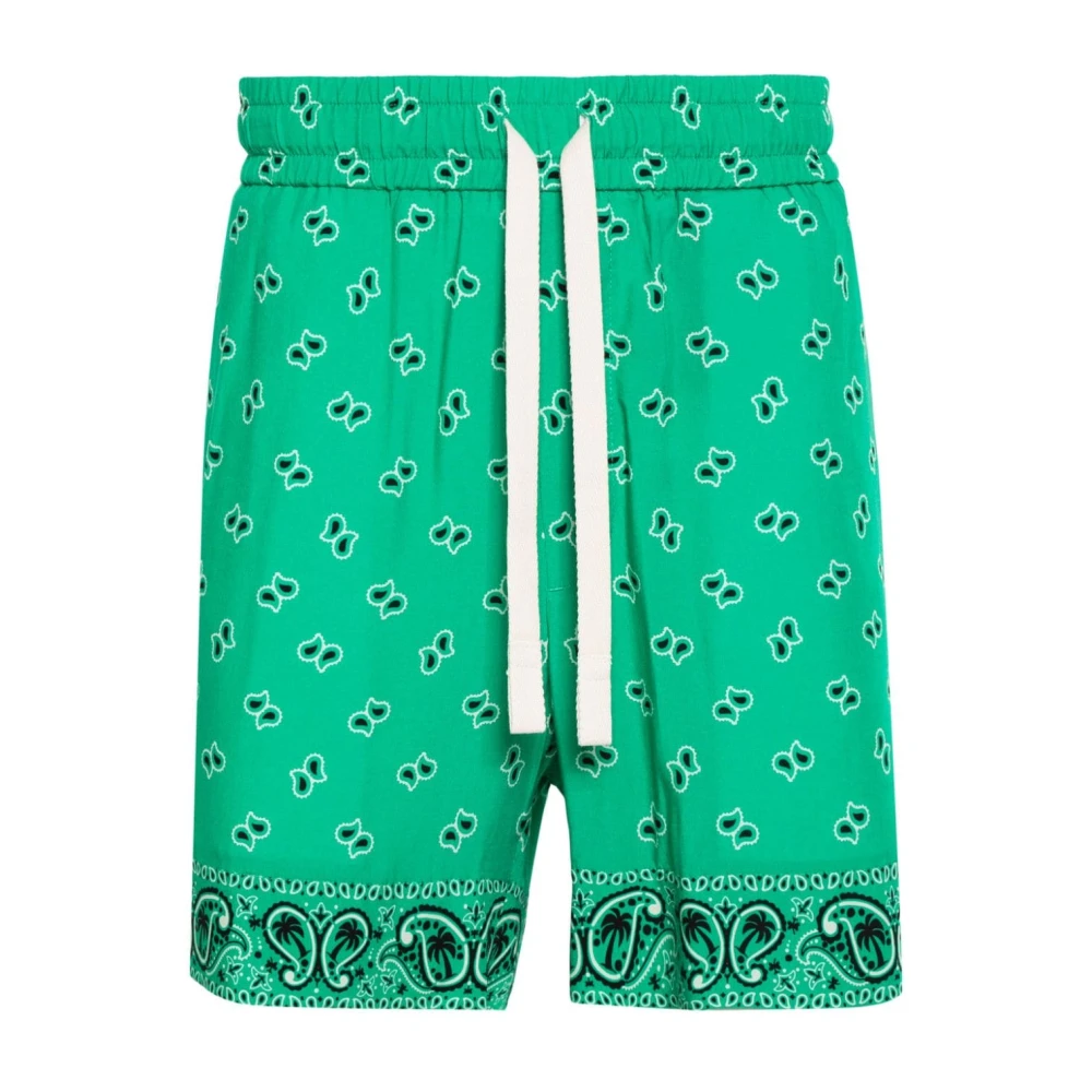 Palm Angels Paisley Print Shorts Lichtgewicht Elastische Taille Green Heren
