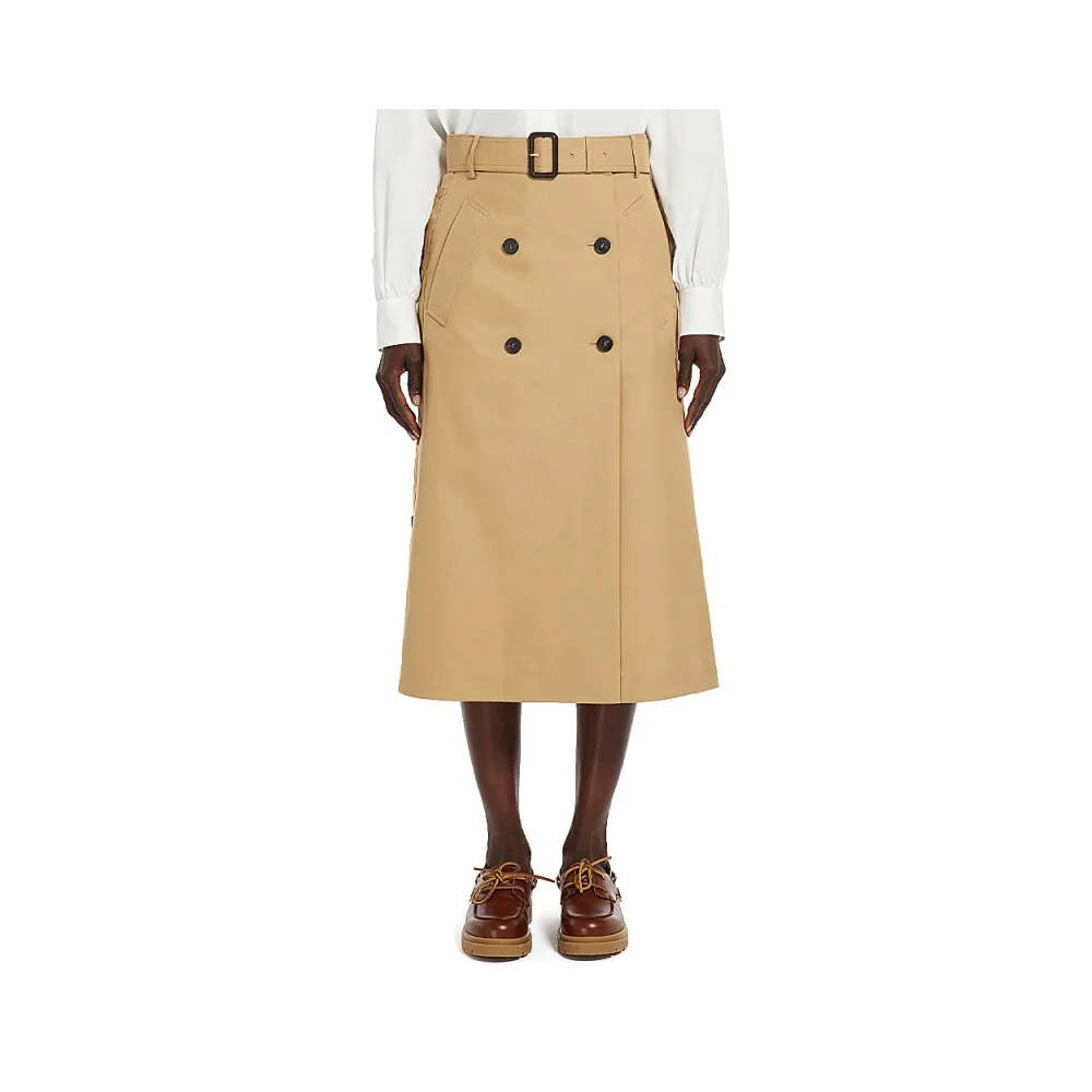 Max Mara Weekend Beige Katoenen Midi Rok met Knopen Beige Dames