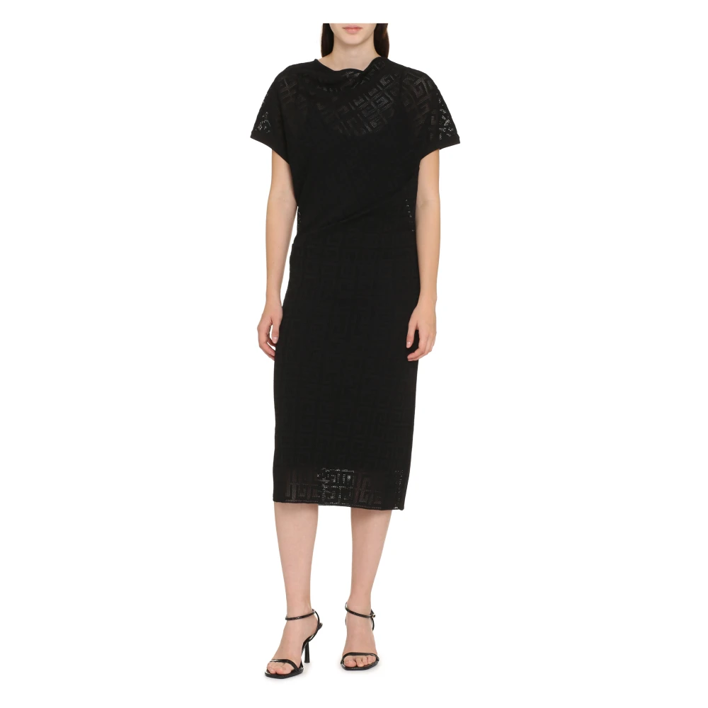 Givenchy Logo Jacquard Gebreide Jurk Black Dames