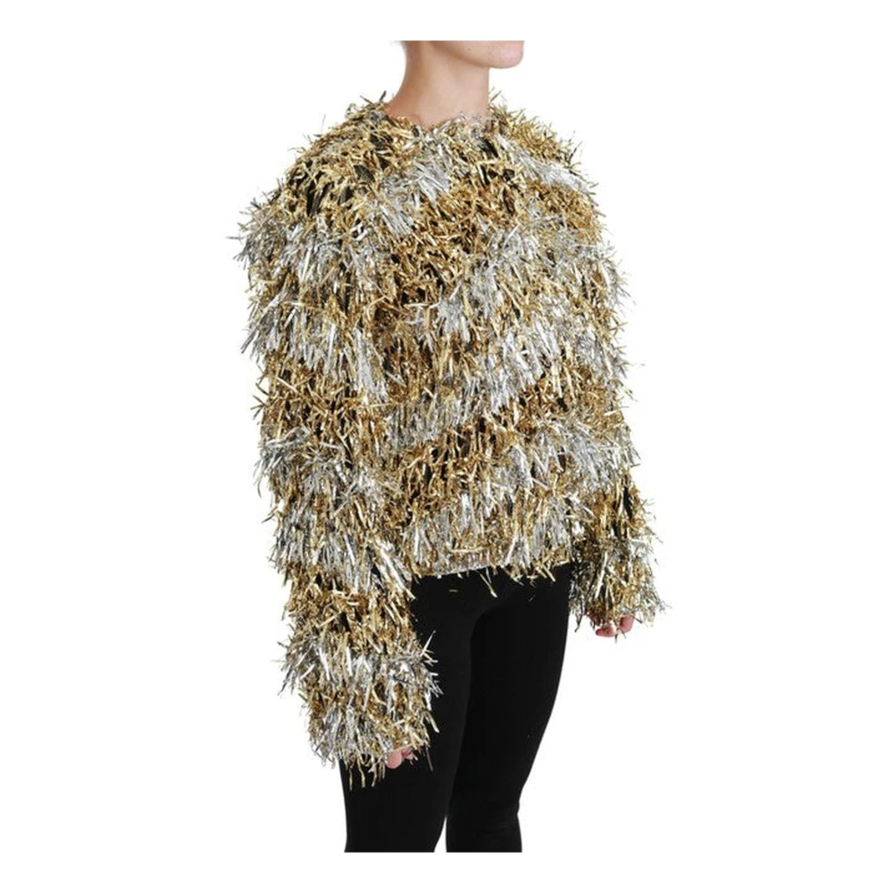 Dolce & Gabbana Fringed Metallic Cardigan Sweater Jas Yellow Dames