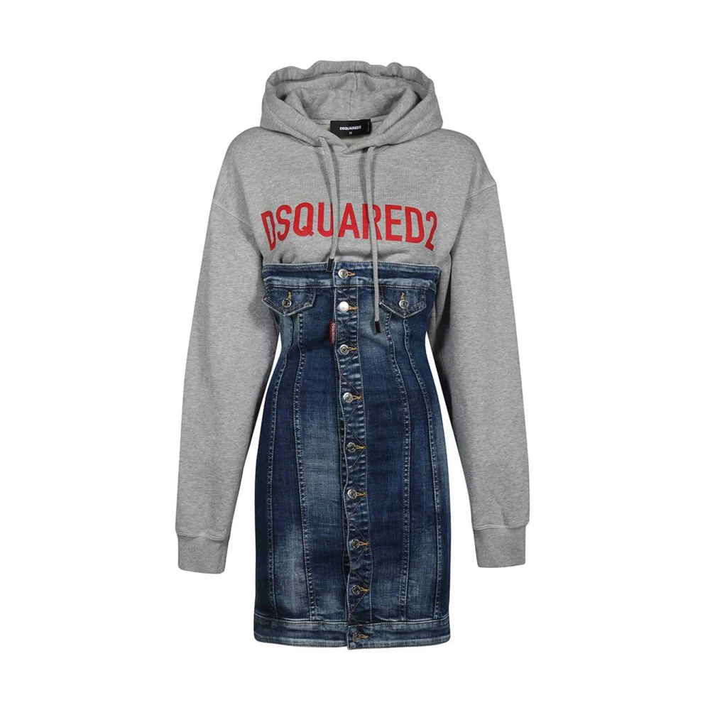 Dsquared2 Denim Mini Jurk met Logo Print Blue Dames