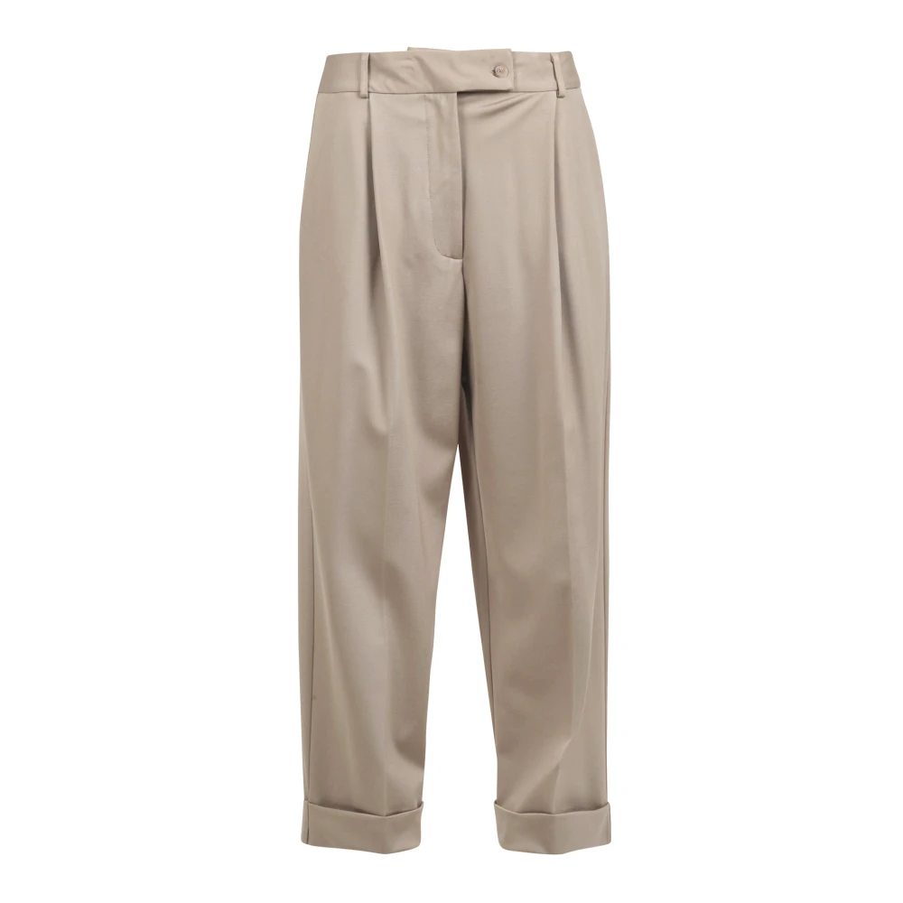 Liviana Conti Baggy Gabardine Broek met Wijde Pijpen Beige Dames
