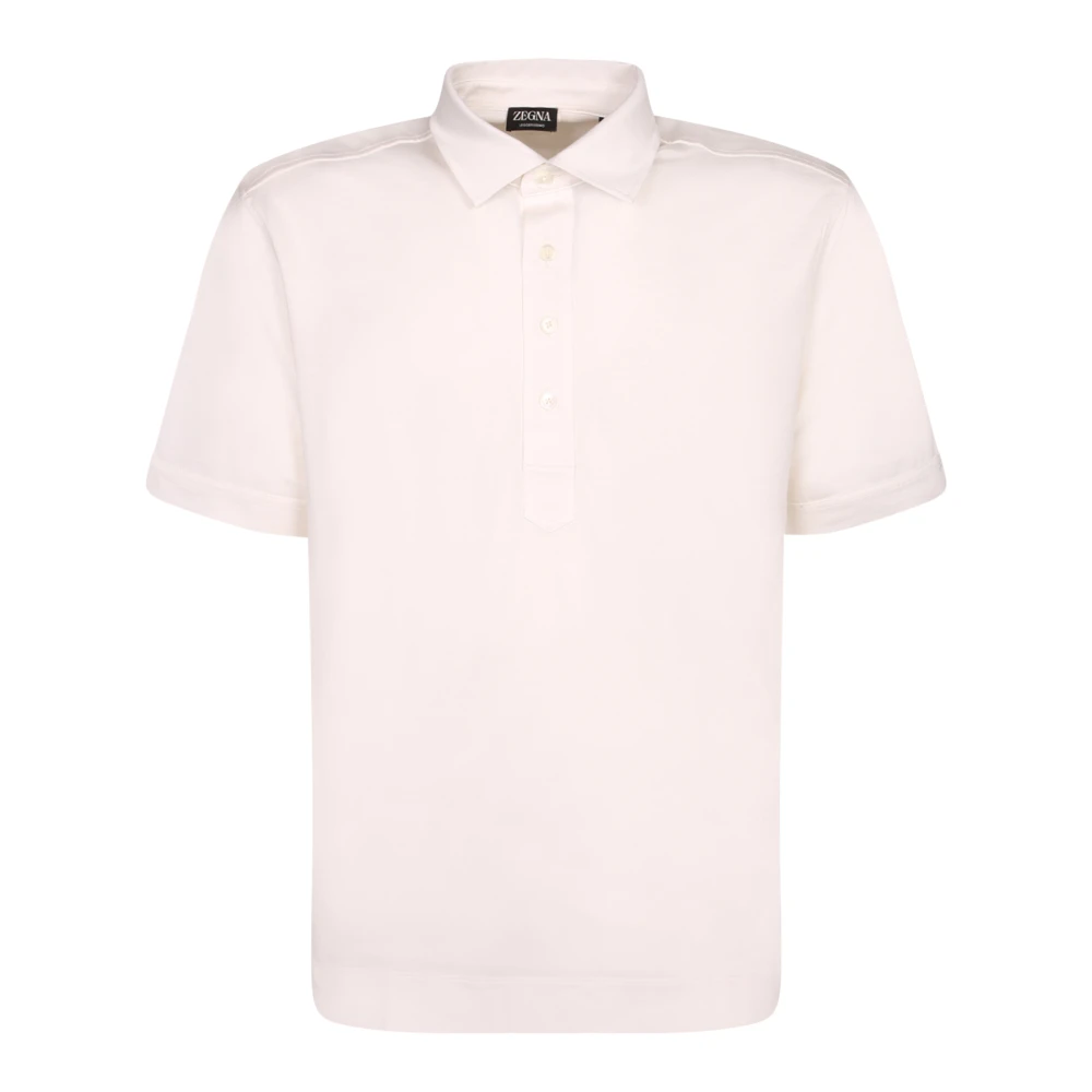 Zegna Men's White Polo Shirts, Xl, Silk And Cotton Knitted Polo Shirt