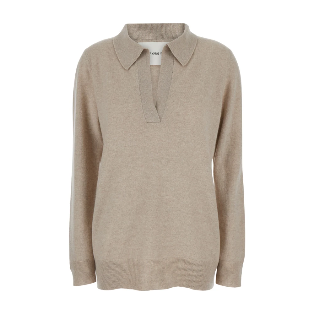 Lisa Yang Beige Cashmere V-Neck Sweater Beige Dames