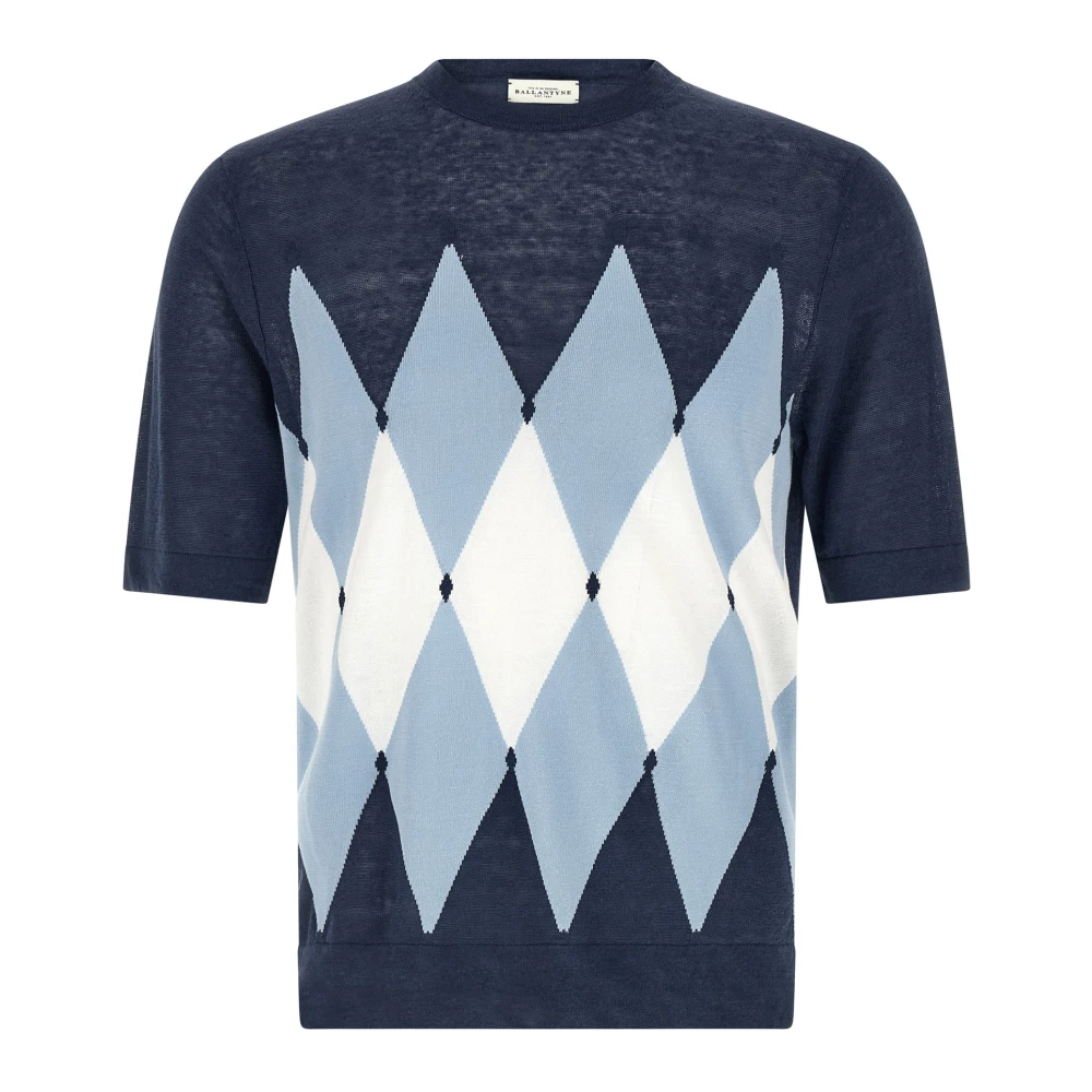 Ballantyne Men's Blue Round-Neck Knitwear, S, Argyle T-Shirt