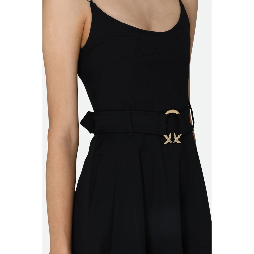 pinko Zwarte Jurk met Logo Riem Black Dames