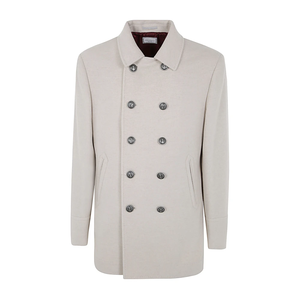 BRUNELLO CUCINELLI Zand Double Breasted Coat Beige Heren