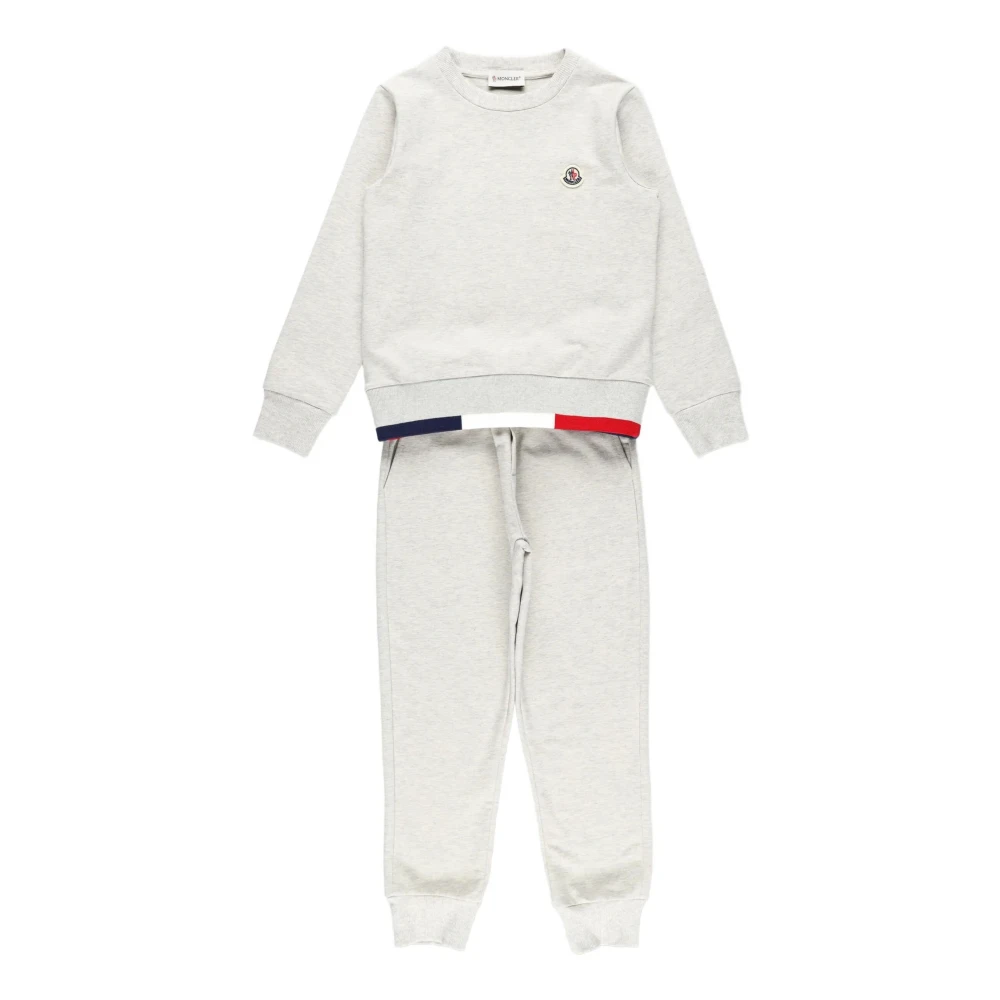 Moncler Boys Gray Kids Sport Sets, 10 Y, Tricolor-Trimmed Cotton Sweatsuit Set