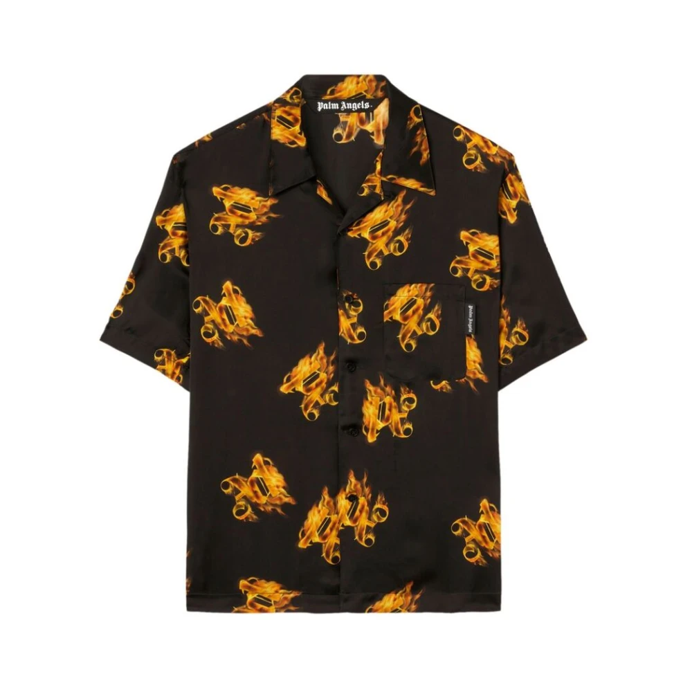 Palm Angels Overhemd met logo print en inkeping revers Black Heren