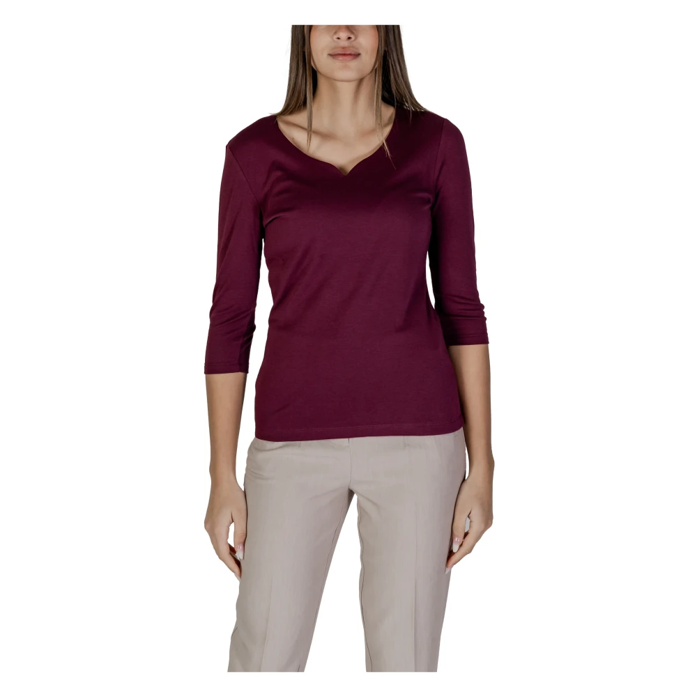 Street One Bordeaux V-hals Lange Mouw T-shirt Red Dames