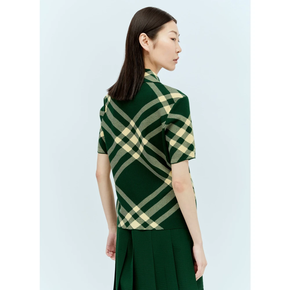 Burberry Geruite Polo Top van Wolmix Green Dames