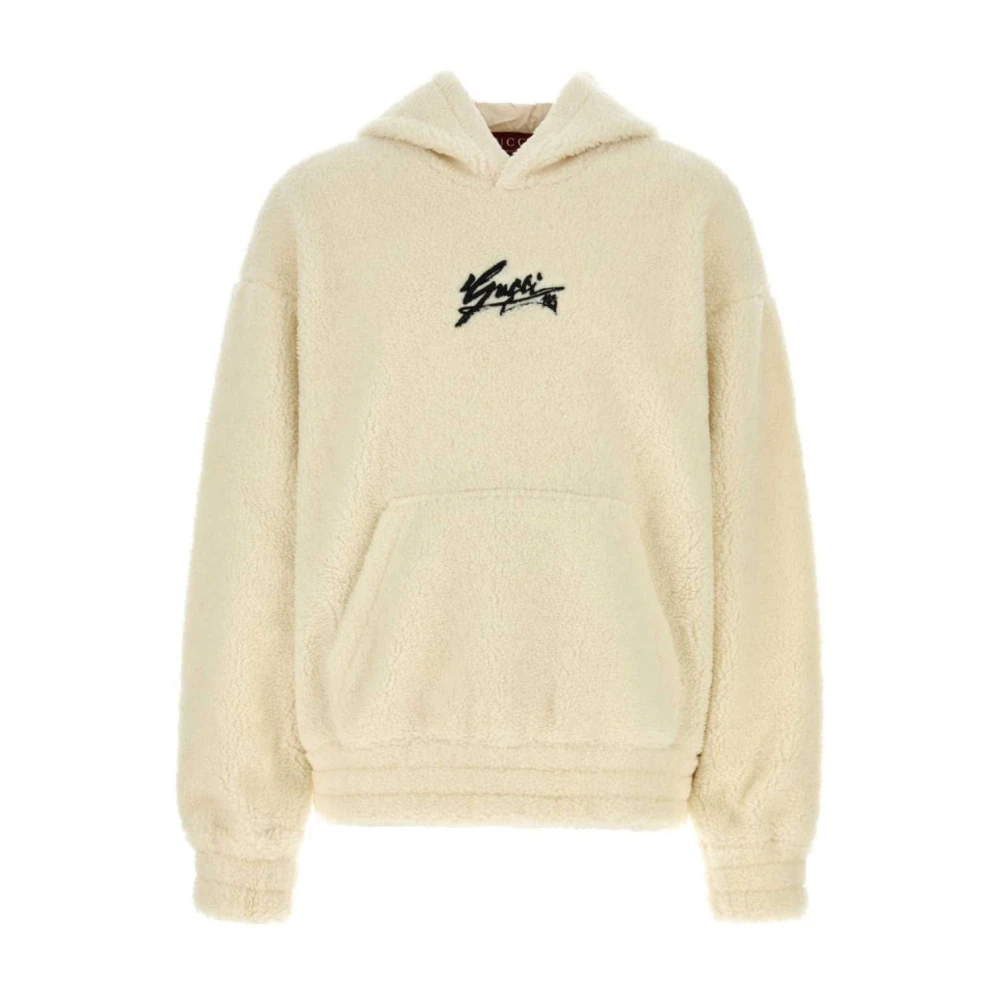 Gucci Geborduurd Logo Shearling Hoodie Jas Beige Heren