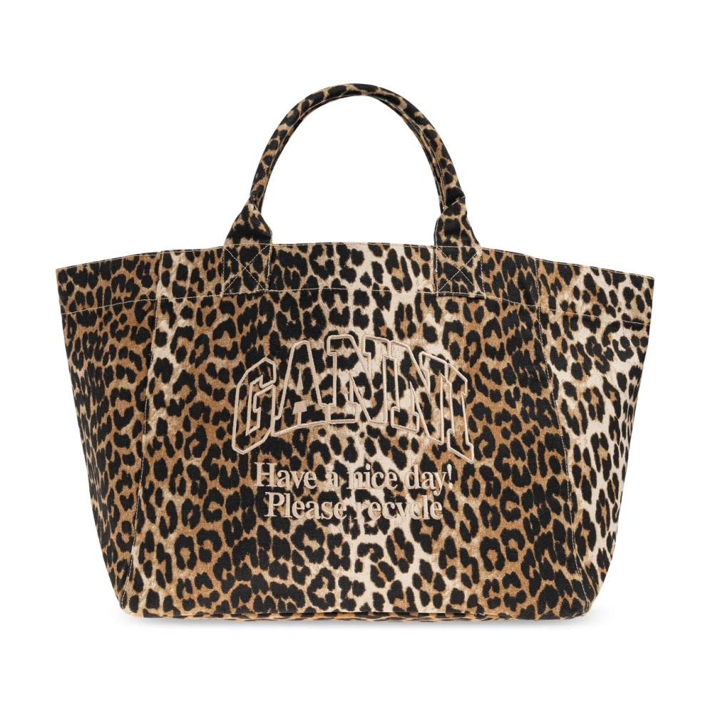 Ganni Shopper Xxl Pocket Print - Female - Shopping Bags - Beige - One Size - Bags