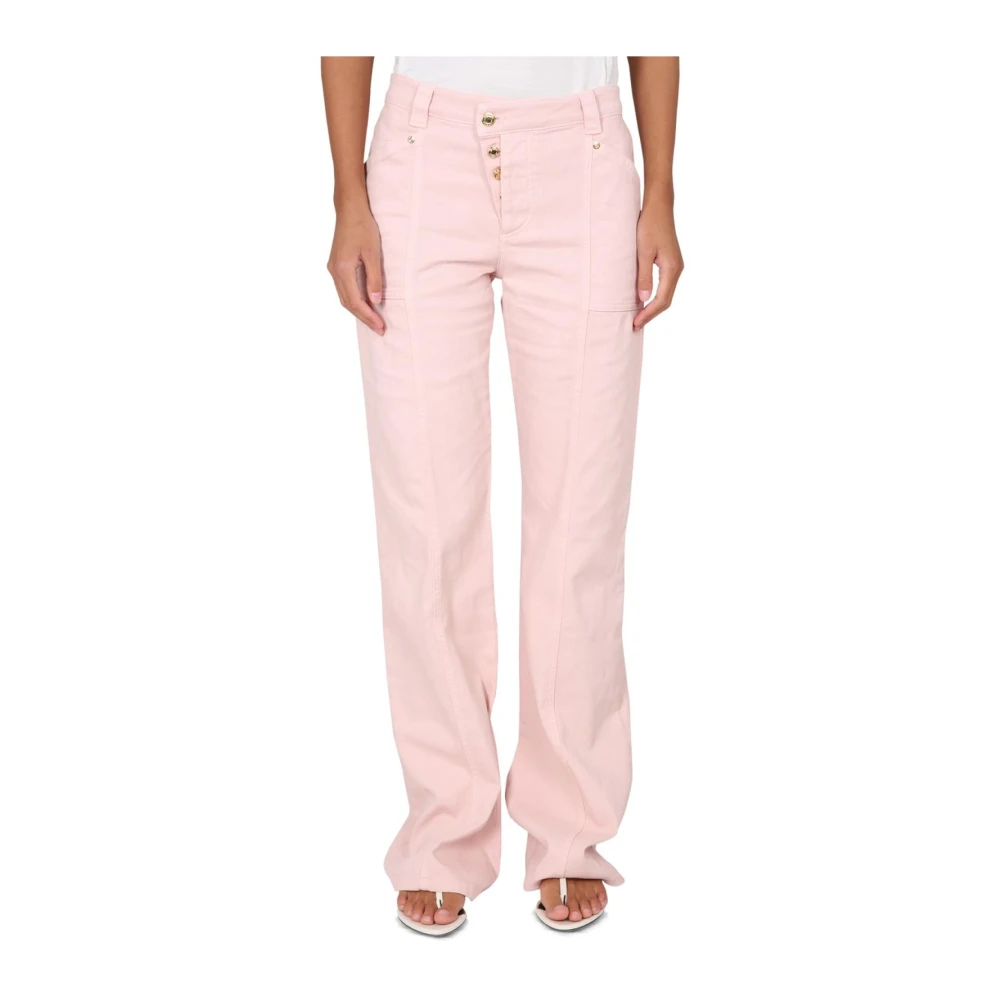 Tom Ford Women's Pink High-Waisted Wide Leg Trousers With Button Fly