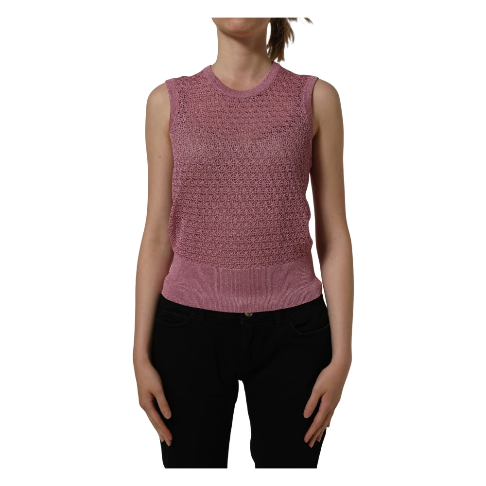 Dolce & Gabbana , Round-Neck Knitwear, Female, Pink, L, Crew Neck Sleeveless Tank Top