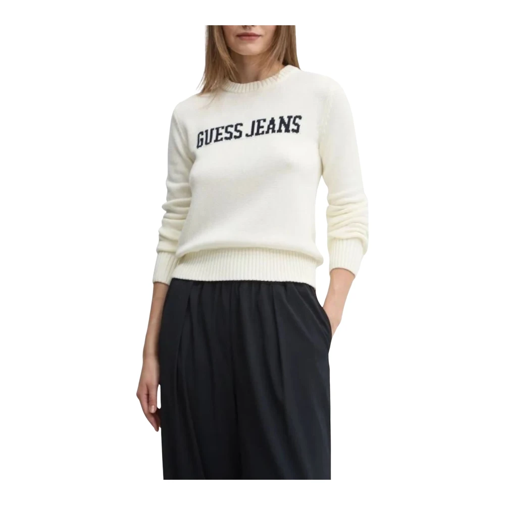 Guess Witte Ronde Hals Wollen Trui White Dames