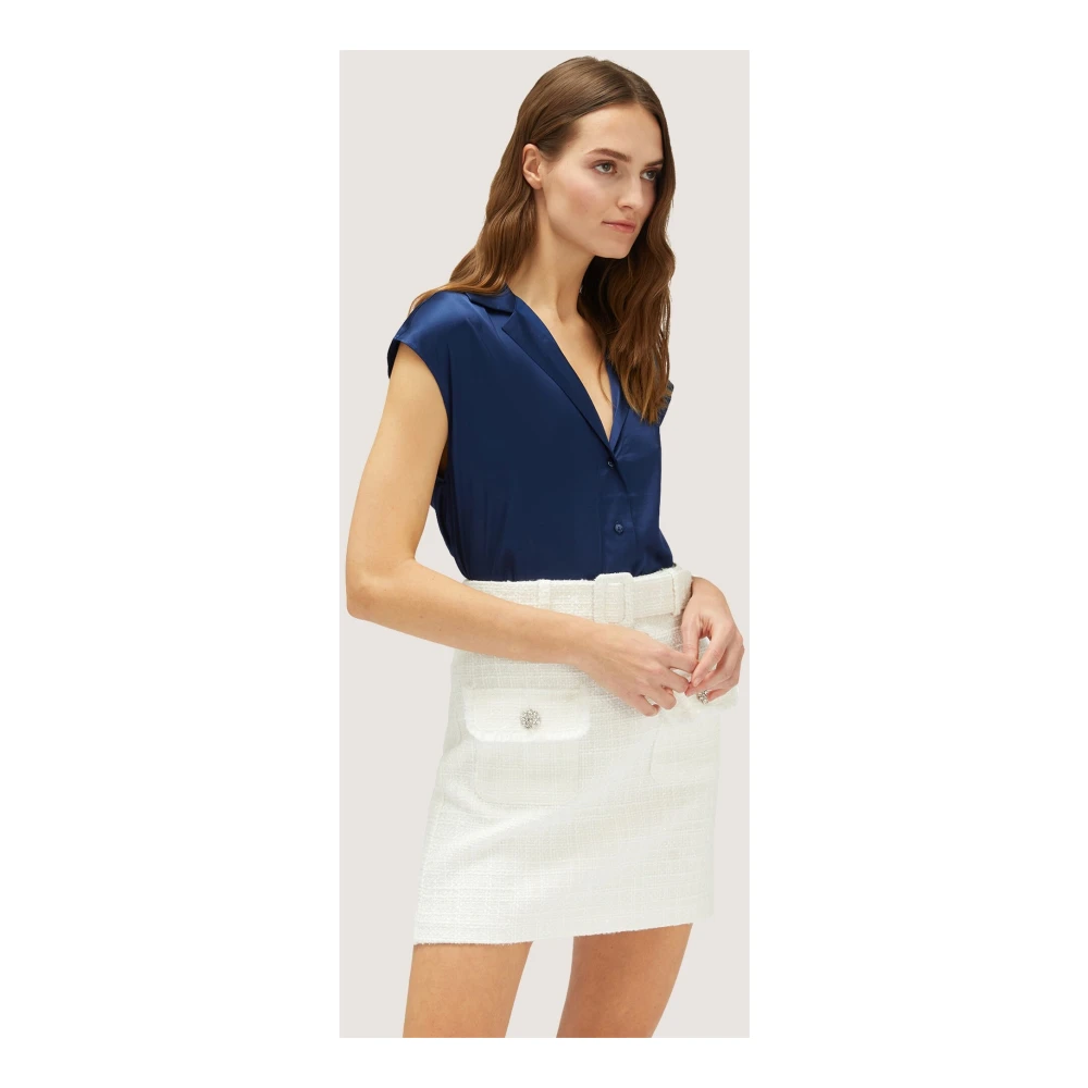 Motivi Satin Kimono Blouse met Vleermuismouwen Blue Dames