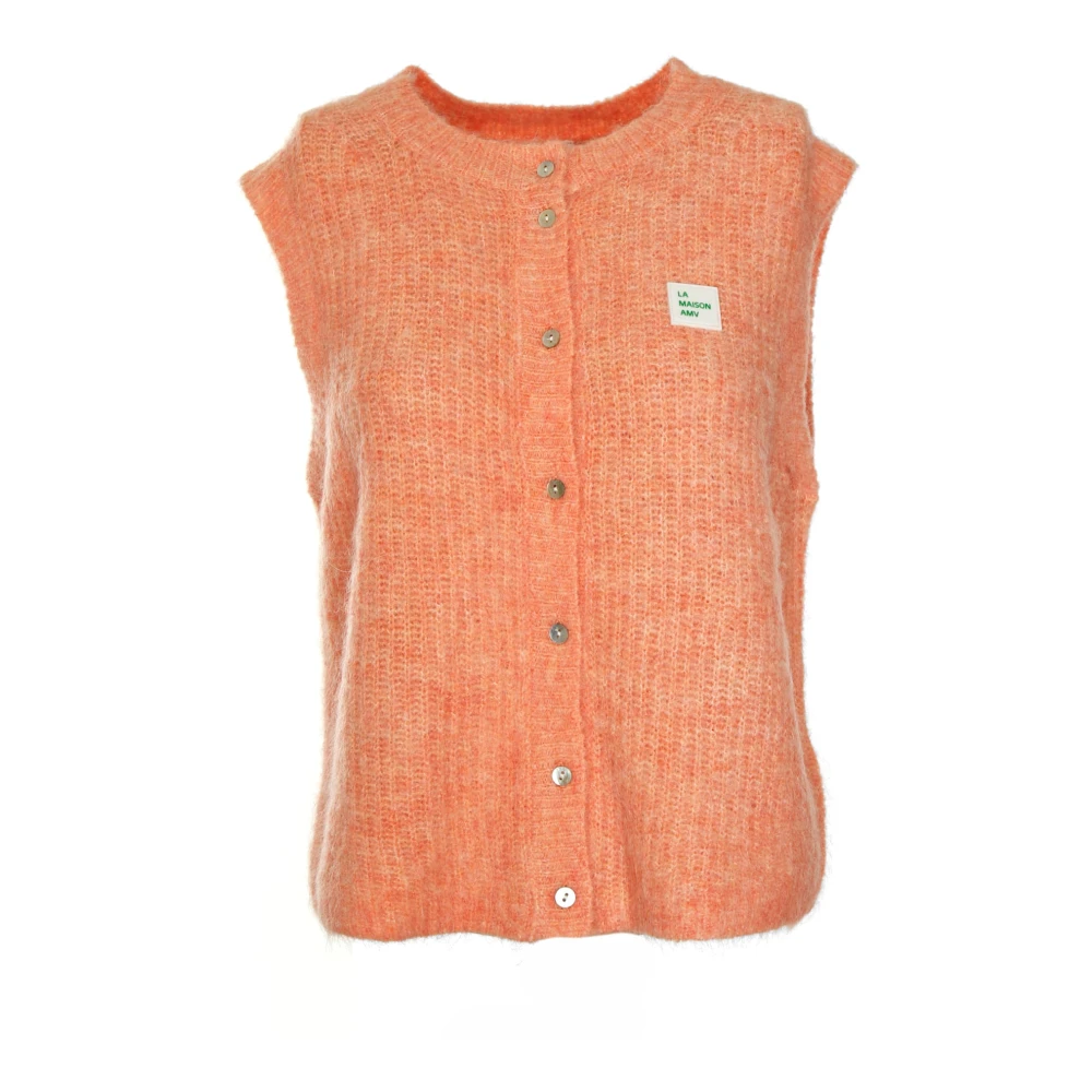 American vintage Mouwloze Cardigan met knoopsluiting Orange Dames