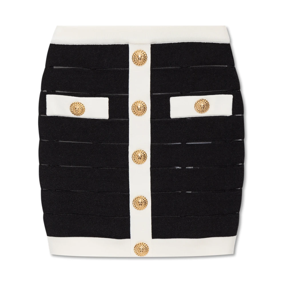 Balmain Tweekleurige gebreide rok met knopen Black Dames