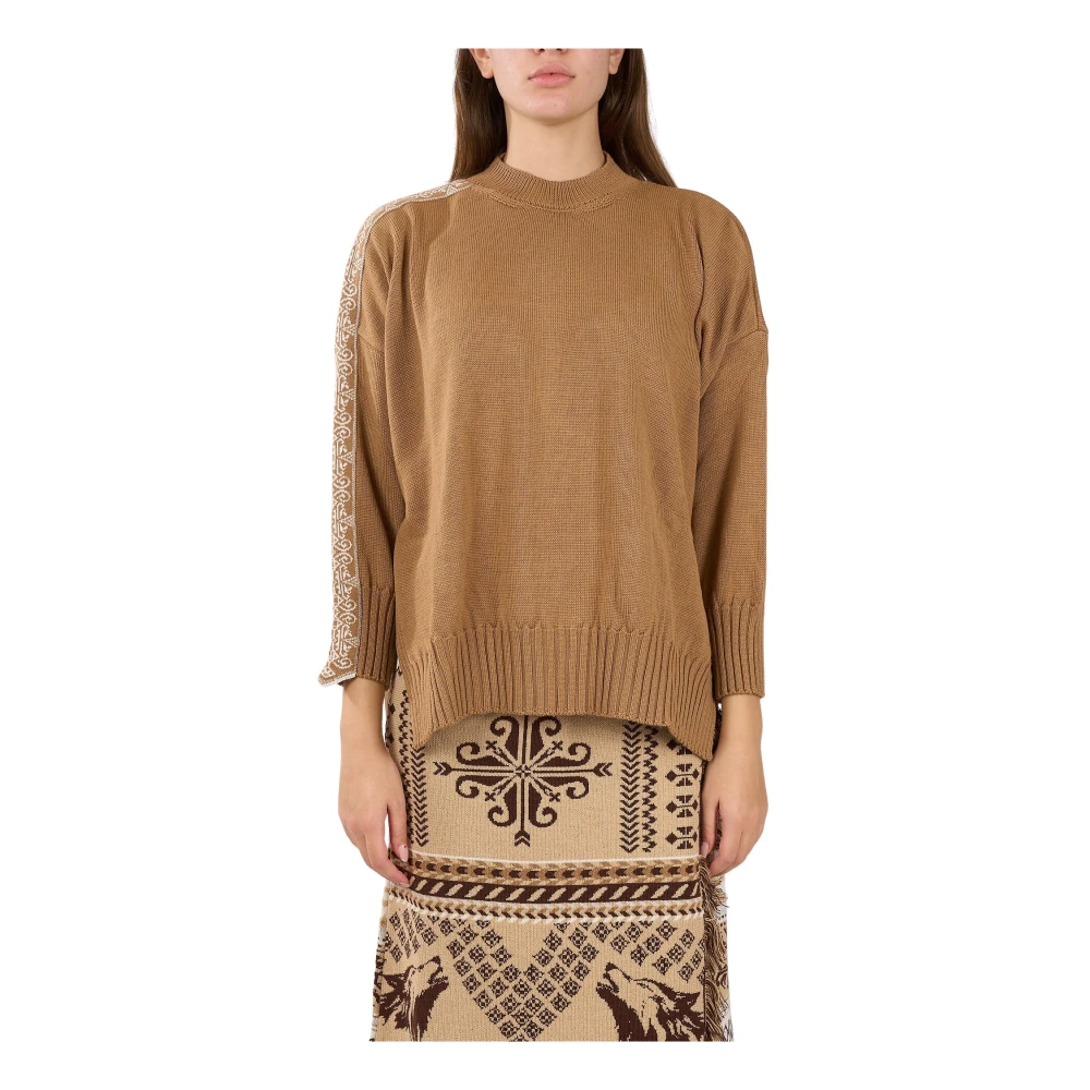 Akep Merino wol ribgebreide trui Brown Dames