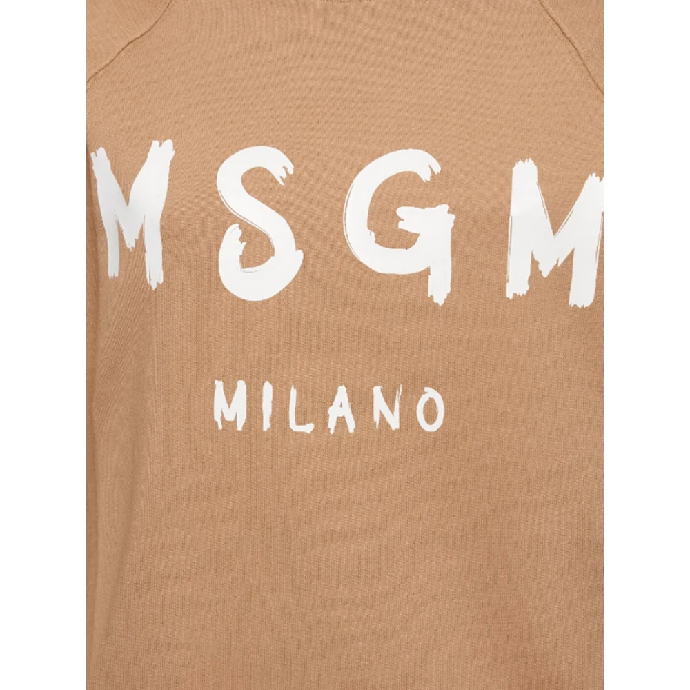Msgm Beige Geborsteld Logo Jersey Sweater Beige Heren